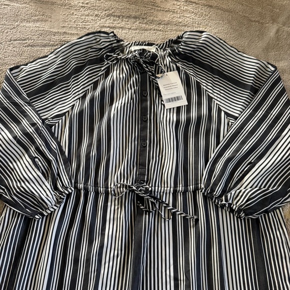 Everlane Stripe Maxi Dress black white stripe tencel tie waist modest medium new - Picture 13 of 15